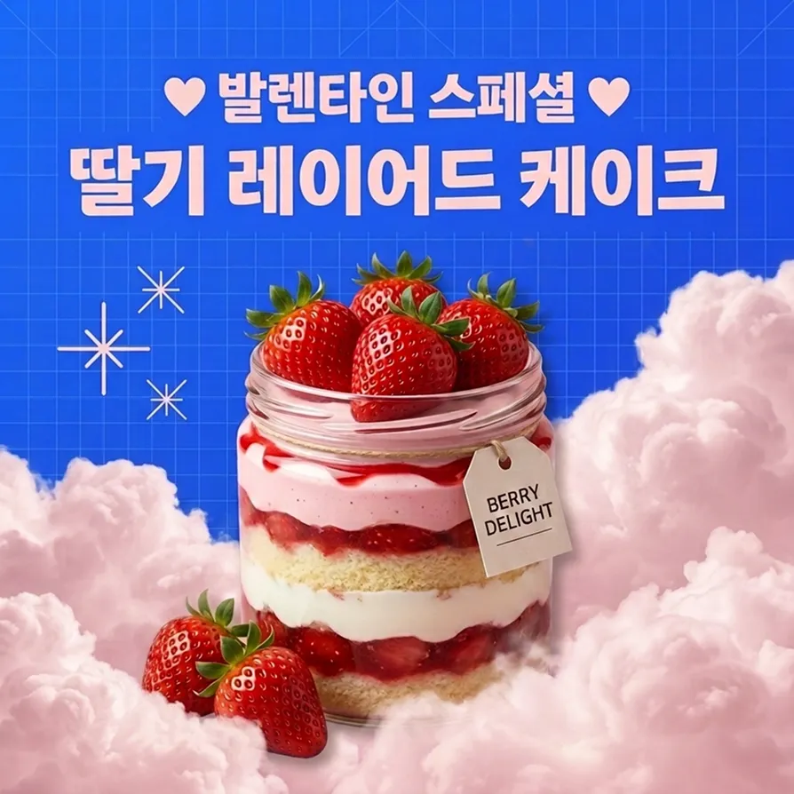 AI-generated SNS ad image of a strawberry cake in a jar